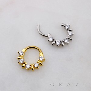 MULTI CLUSTER CZ SEPTUM HINGED SEGMENT HOOP RING 316L SURGICAL STEEL 